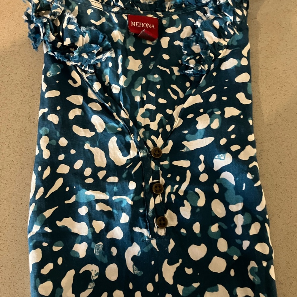 Merona Teal and White Patterned Top